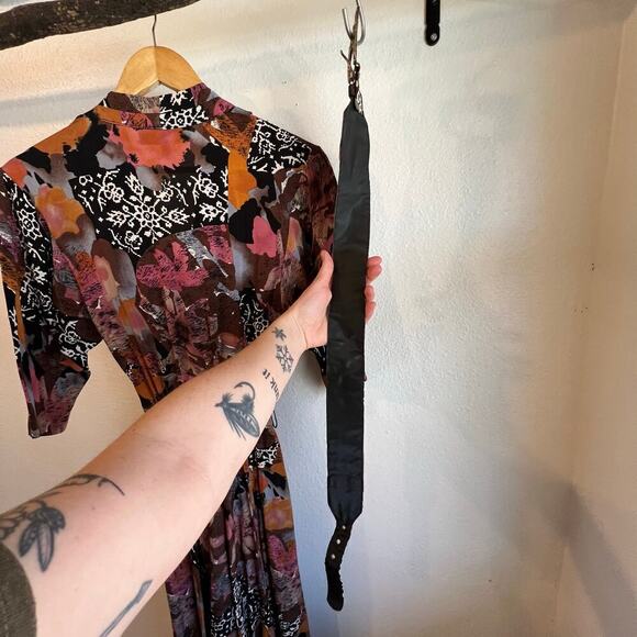 D' Lim Vintage Abstract Pink Floral Long Sleeve Dress with Belt Pockets Size XS - Picture 9 of 16